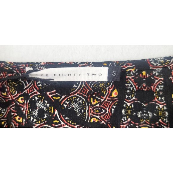 Three Eighty Two Women Small Long Sleeve Geo Faux Wrap Blouse Vibrant Multicolor - Picture 2 of 6